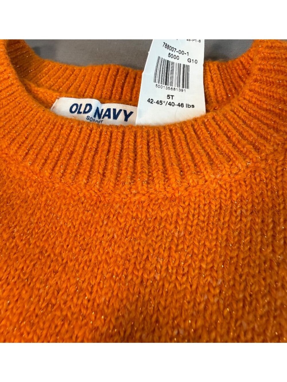 Old Navy girls 5T NWT orange Halloween Pumpkin Jack O'Lantern sweater glitter - Picture 3 of 4